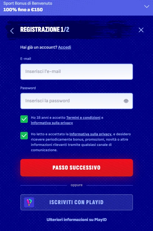 Modulo di registrazione online con campi dati personali