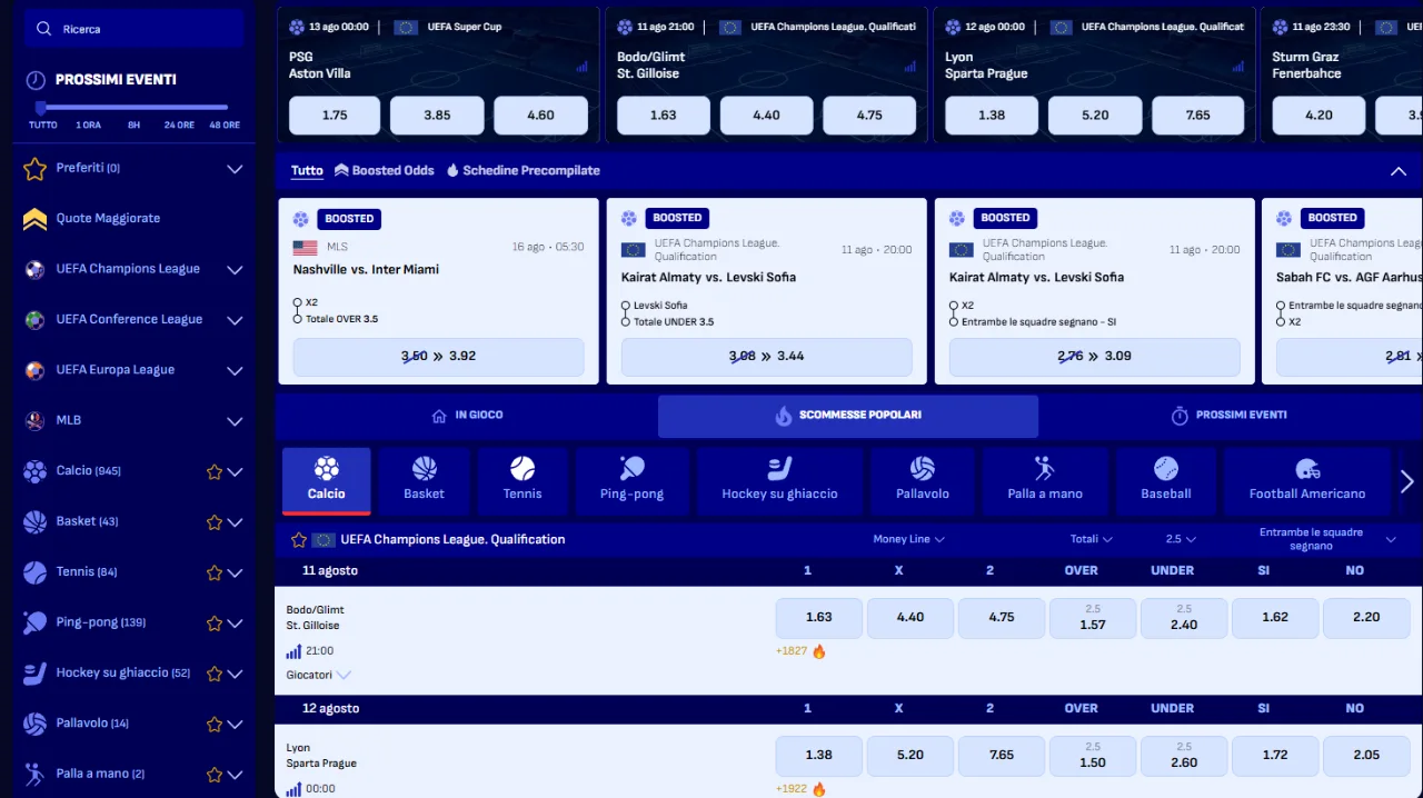 Scommesse calcio tennis basket su schermo